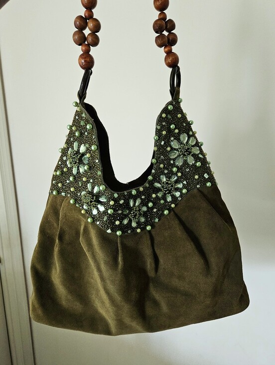 Handbags - Beaded Fairy Faux Suede Hobo Shoulder Bag